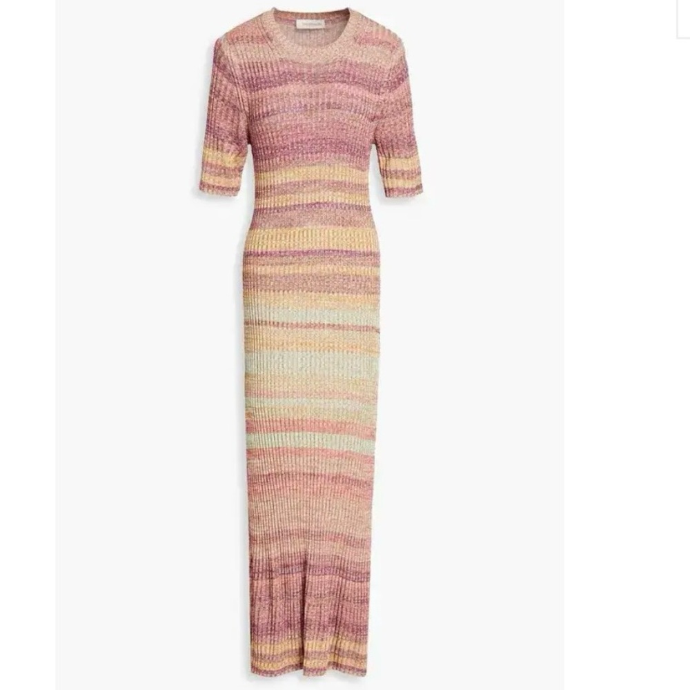 Zimmermann Striped Knit Maxi Dress in Pastel Pink, Yellow and Cream